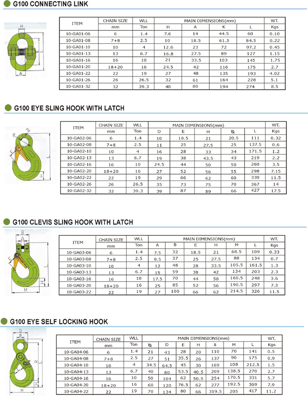 G100 Chain Sling Fittings